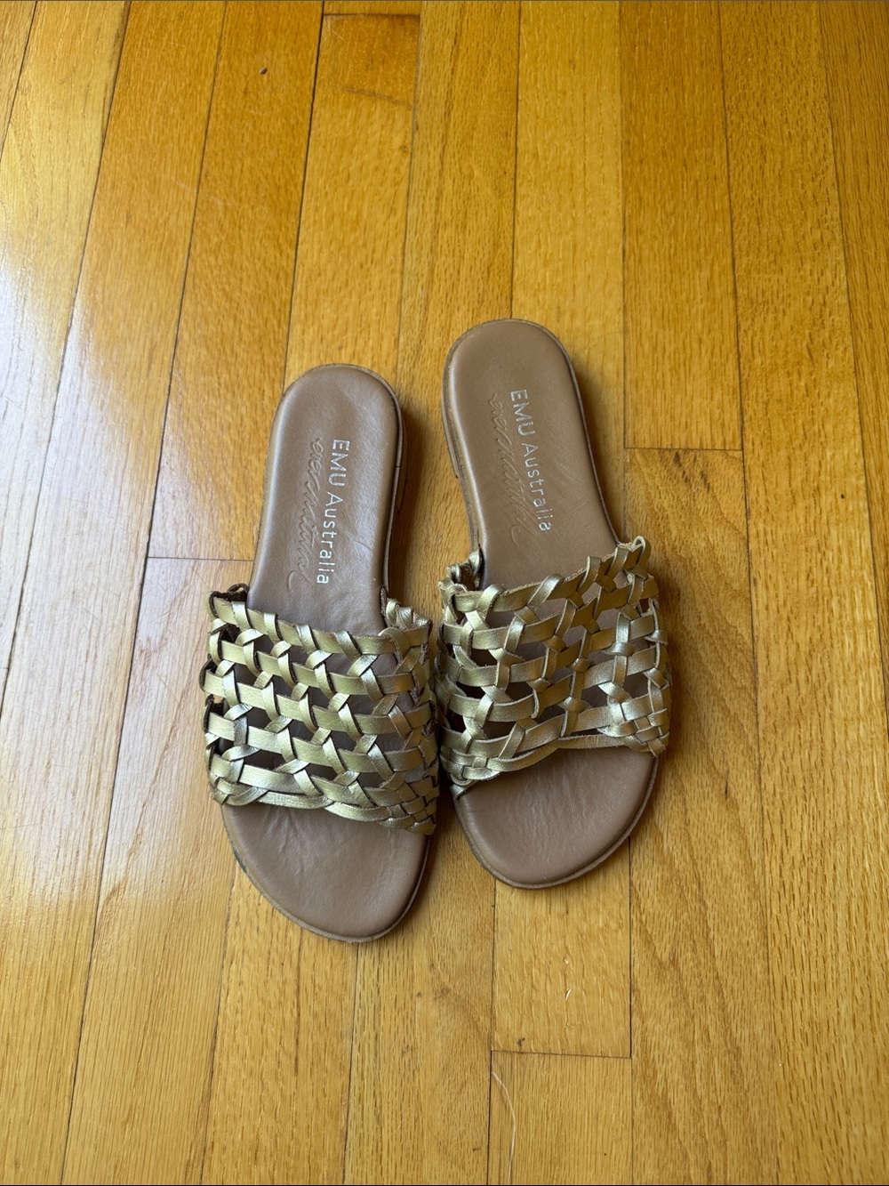 Mud Australia Metallic Gold Braided Slide Sandals